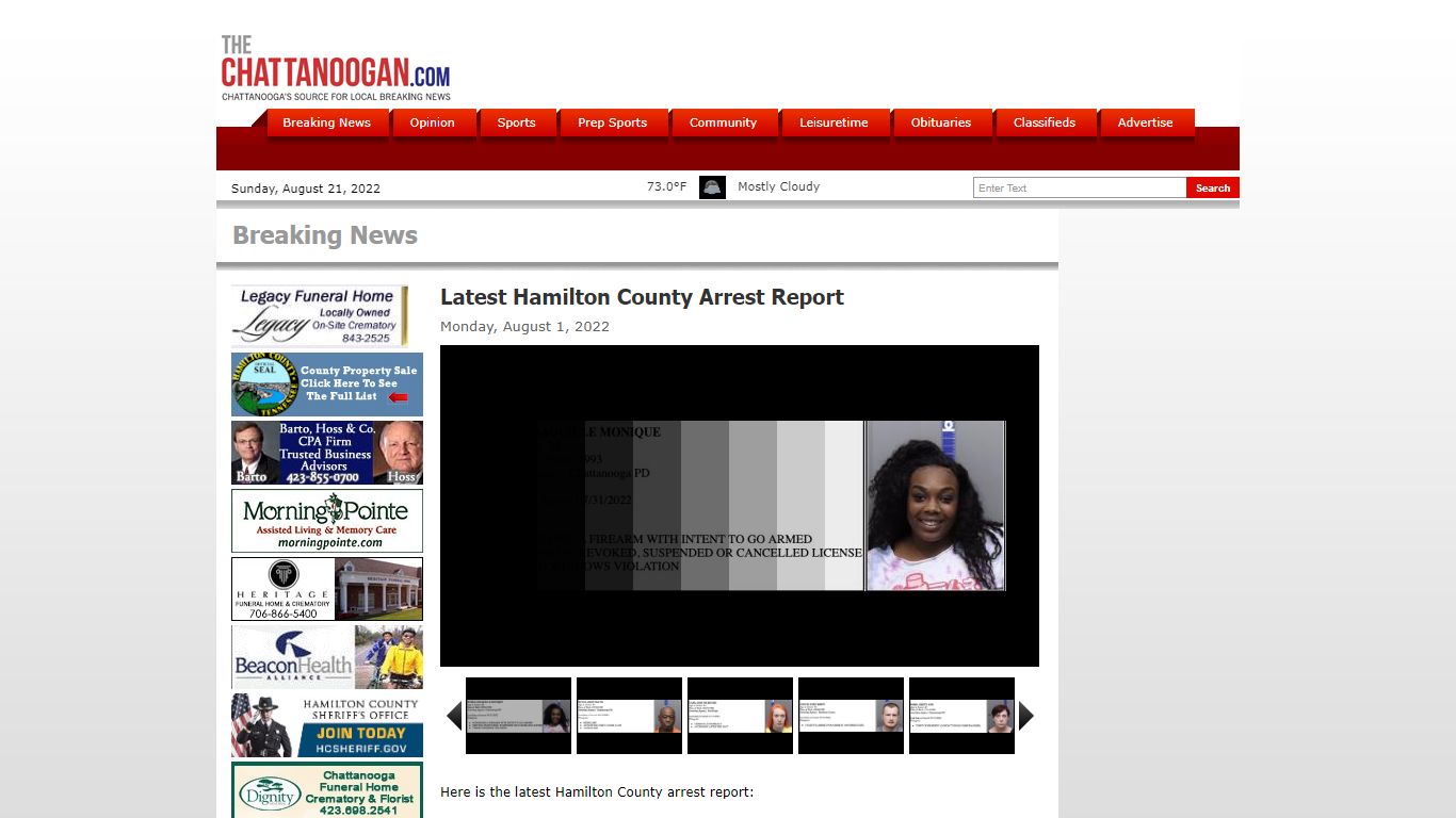 Latest Hamilton County Arrest Report - Chattanoogan.com